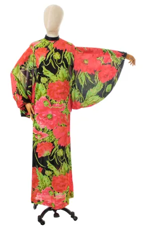 1960s Poppy Print Batwing Jersey Maxi Dress | small