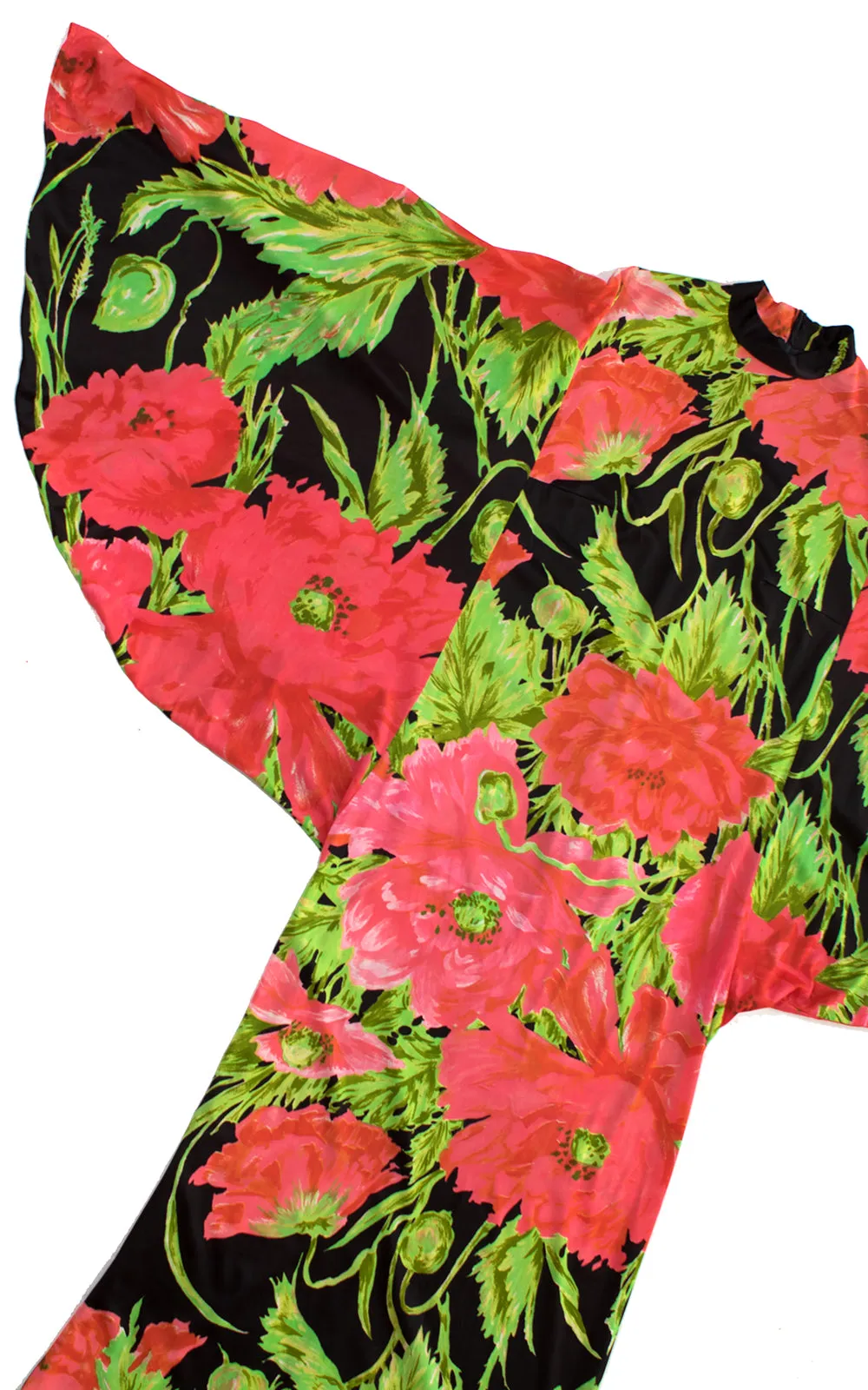 1960s Poppy Print Batwing Jersey Maxi Dress | small