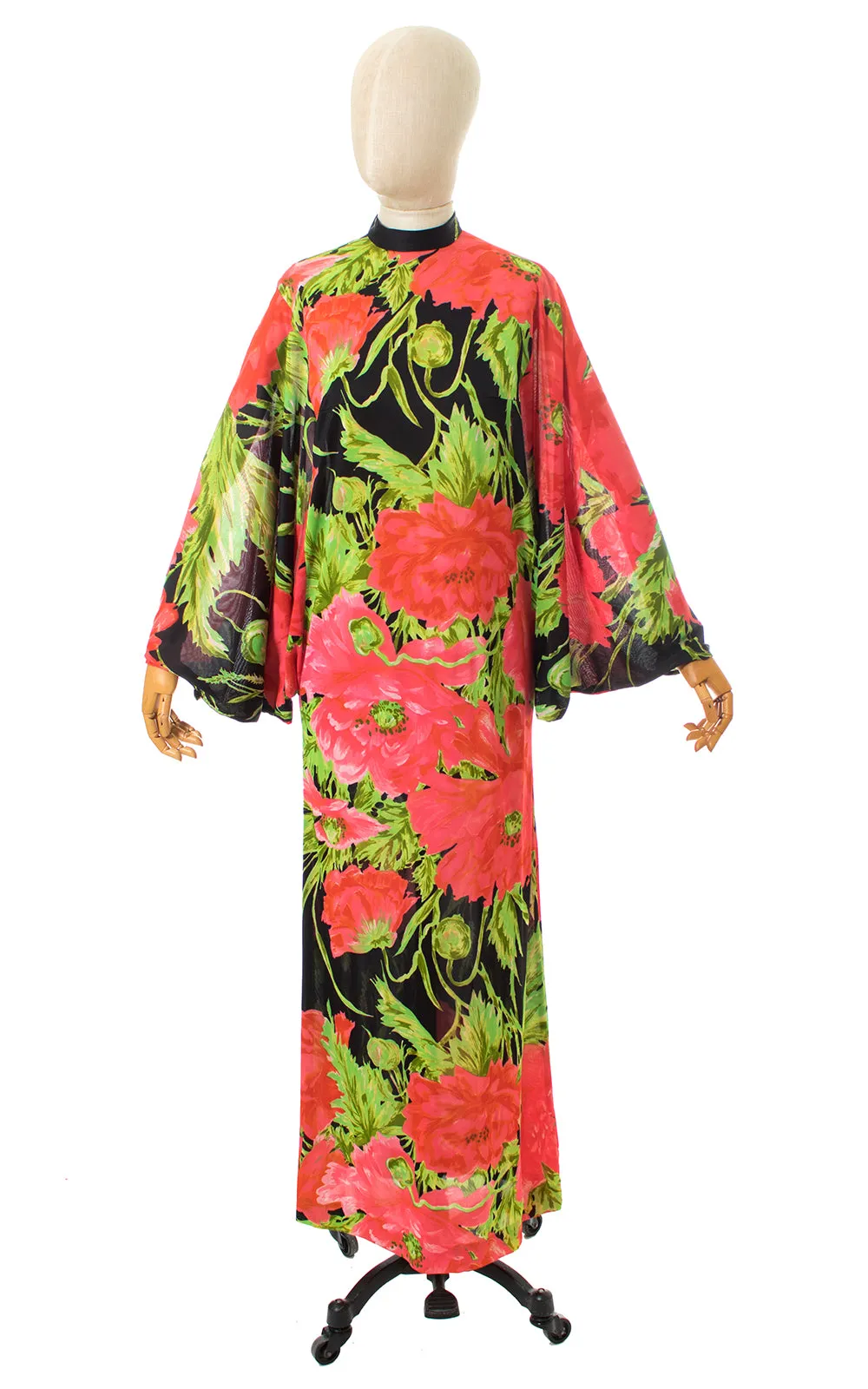 1960s Poppy Print Batwing Jersey Maxi Dress | small