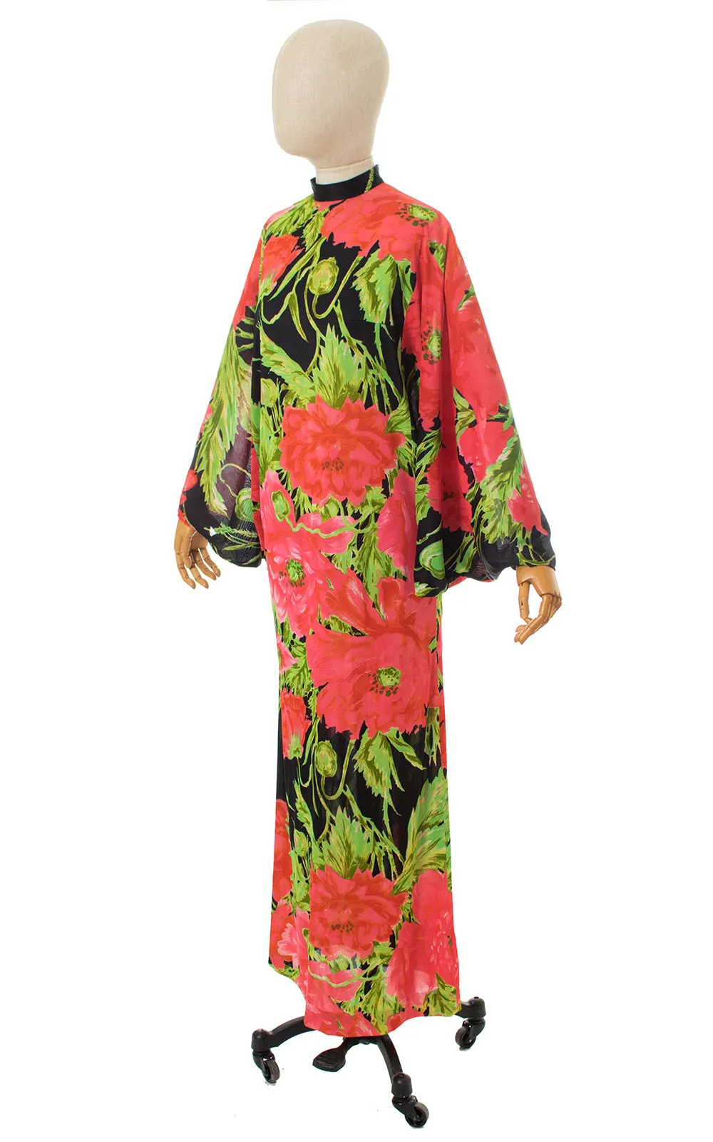 1960s Poppy Print Batwing Jersey Maxi Dress | small
