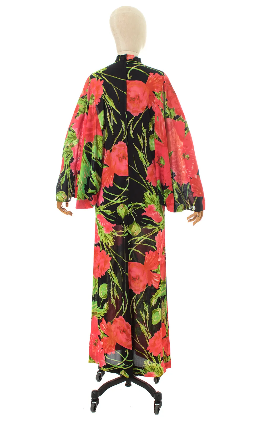 1960s Poppy Print Batwing Jersey Maxi Dress | small