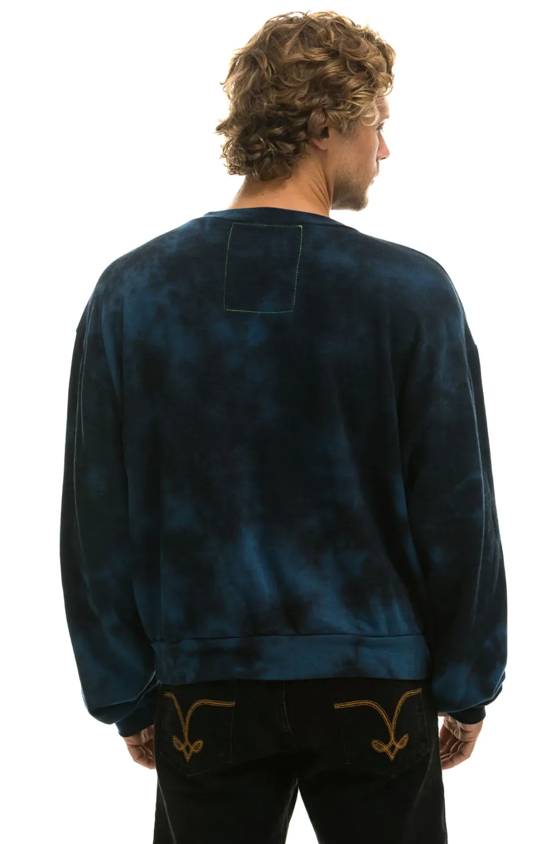 AVIATOR NATION HAND DYED UNISEX CREW SWEATSHIRT RELAXED - TIE DYE BLUE BLACK