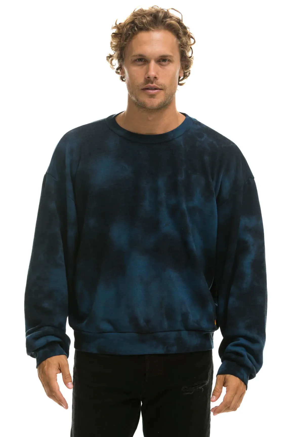 AVIATOR NATION HAND DYED UNISEX CREW SWEATSHIRT RELAXED - TIE DYE BLUE BLACK