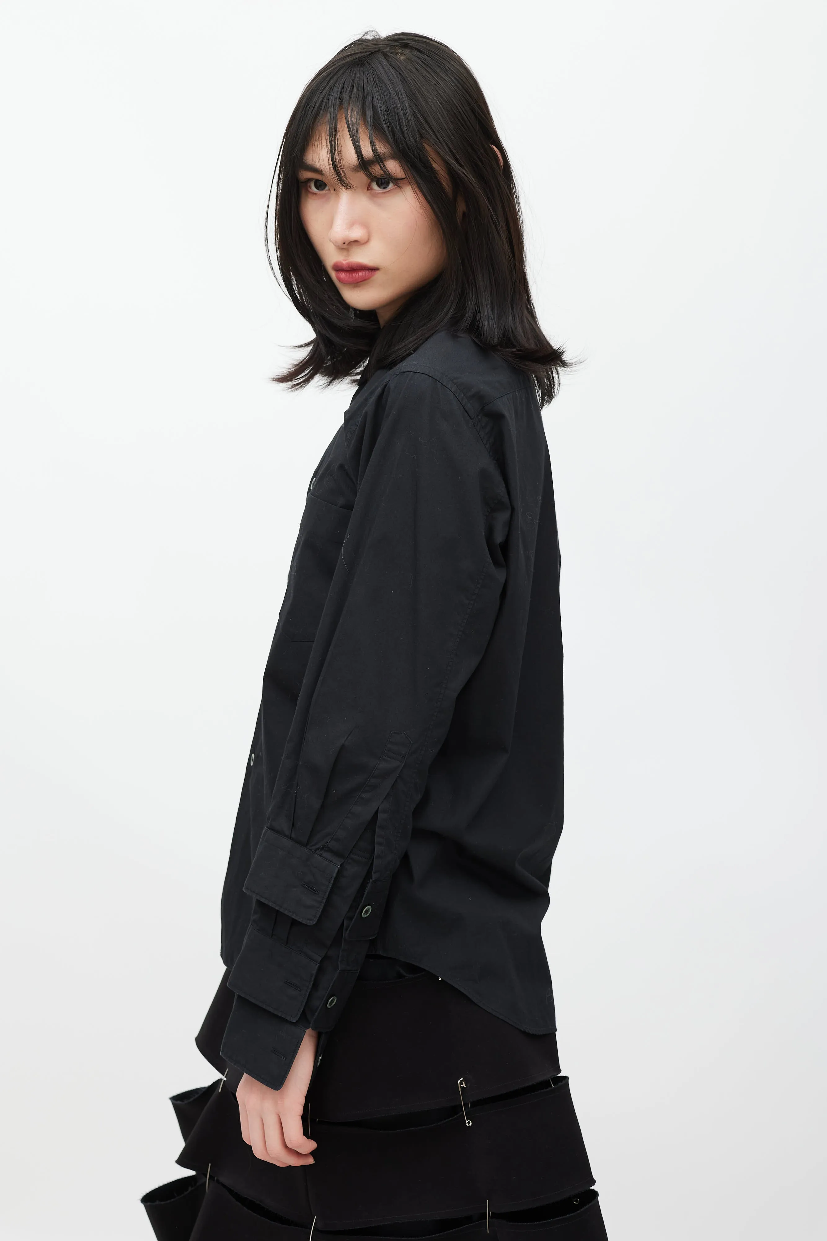 Black Layered Sleeve Shirt