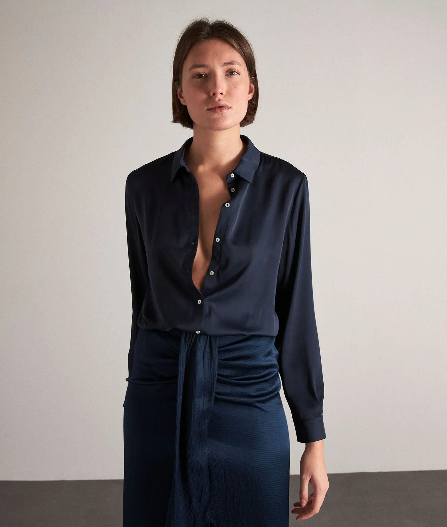CARLA INK SATIN-LOOK FLOWING BLOUSE