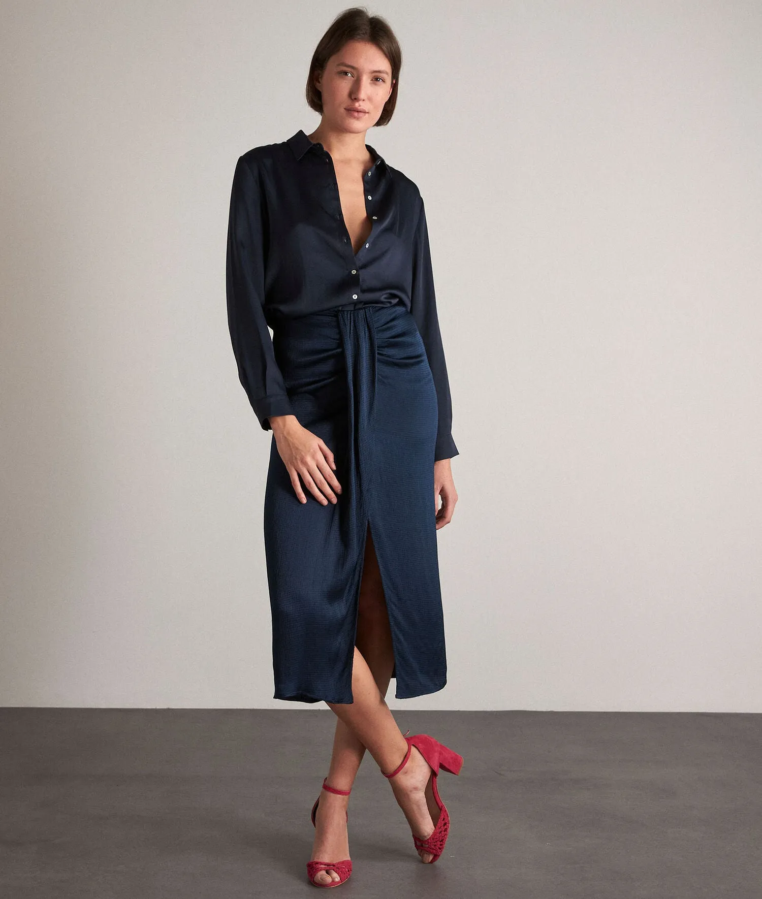CARLA INK SATIN-LOOK FLOWING BLOUSE