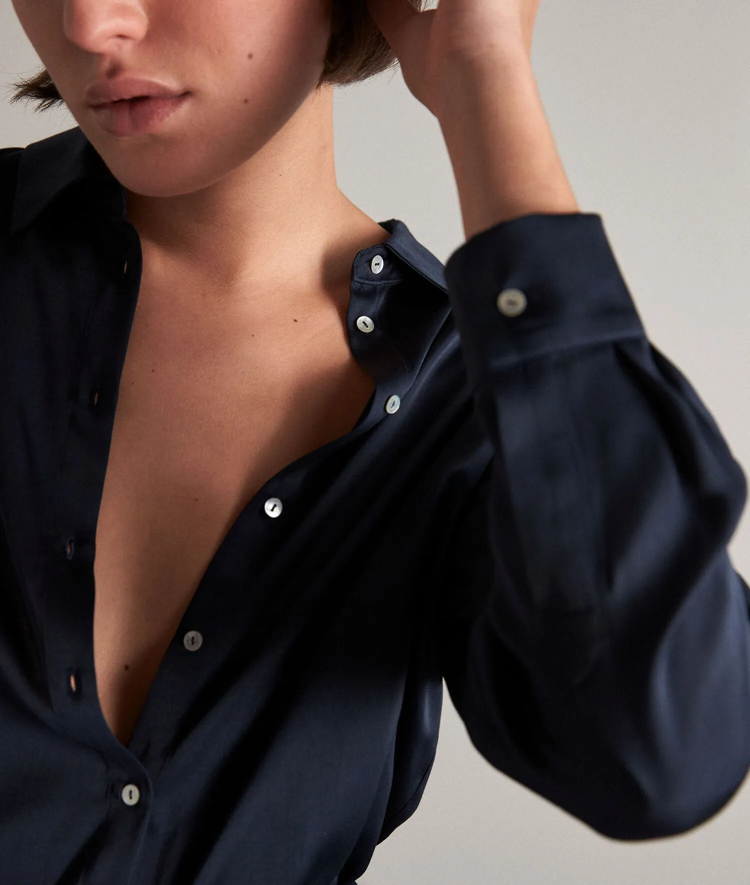 CARLA INK SATIN-LOOK FLOWING BLOUSE