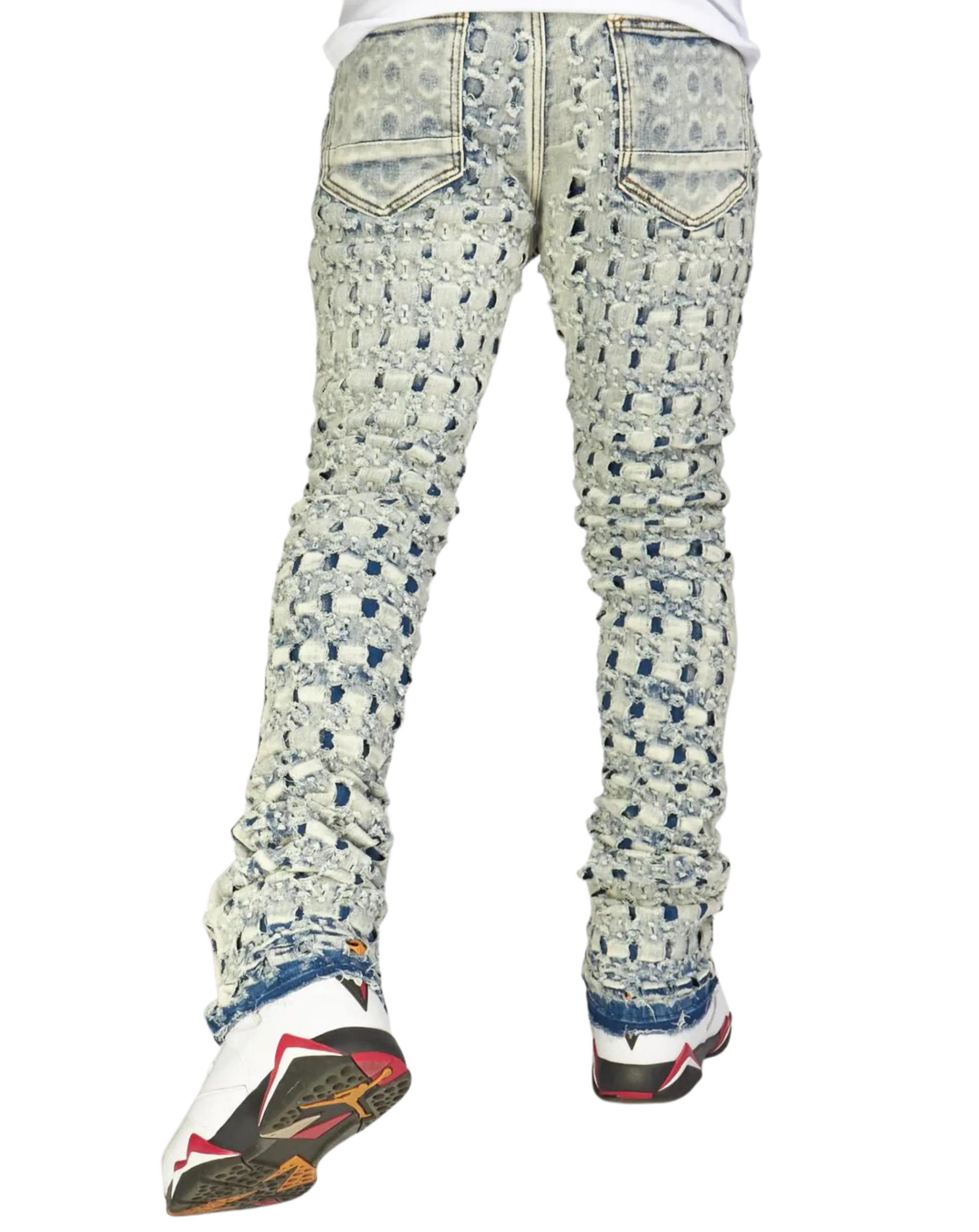 Checkered Pattern Stacked Jeans 5810