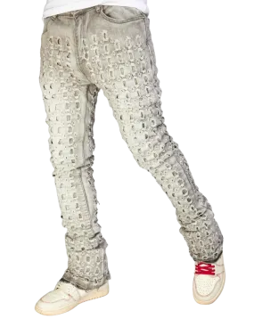Checkered Pattern Stacked Jeans 5810