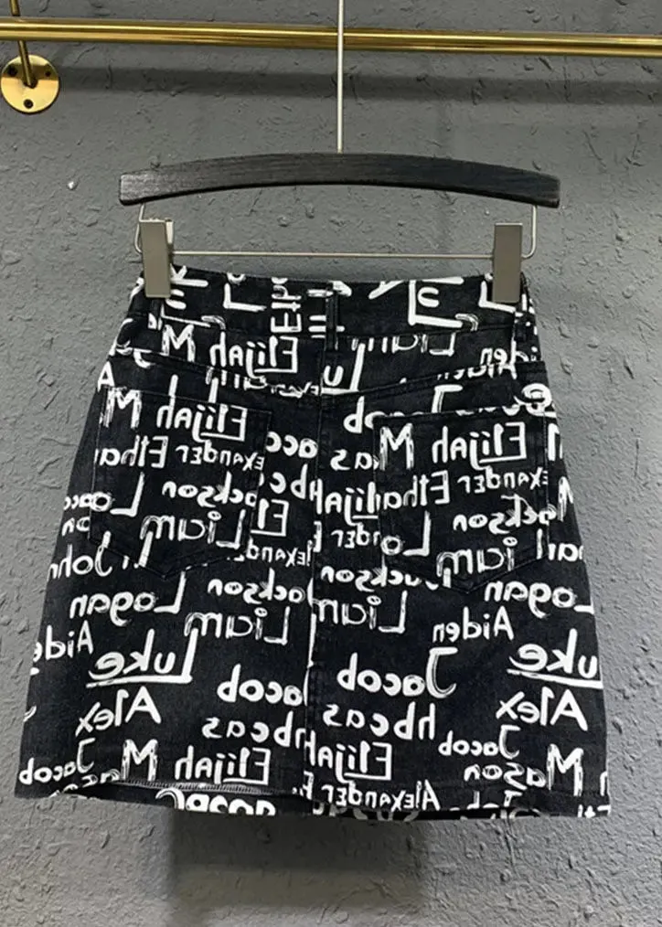 Classy Black High Waist Graphic Print Denim Hip Wrap Skirts ML0770
