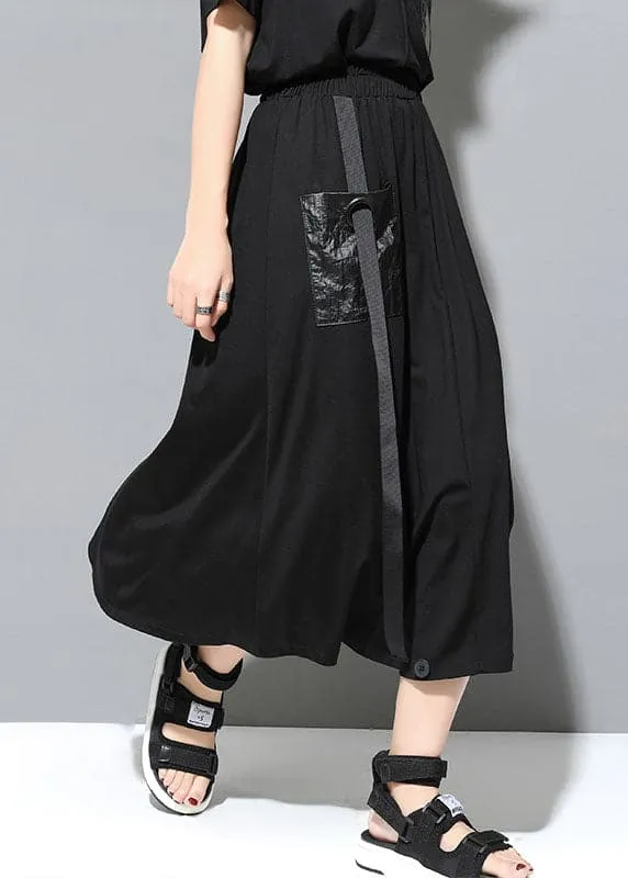 Classy Black Pockets Patchwork Casual Fall Skirt