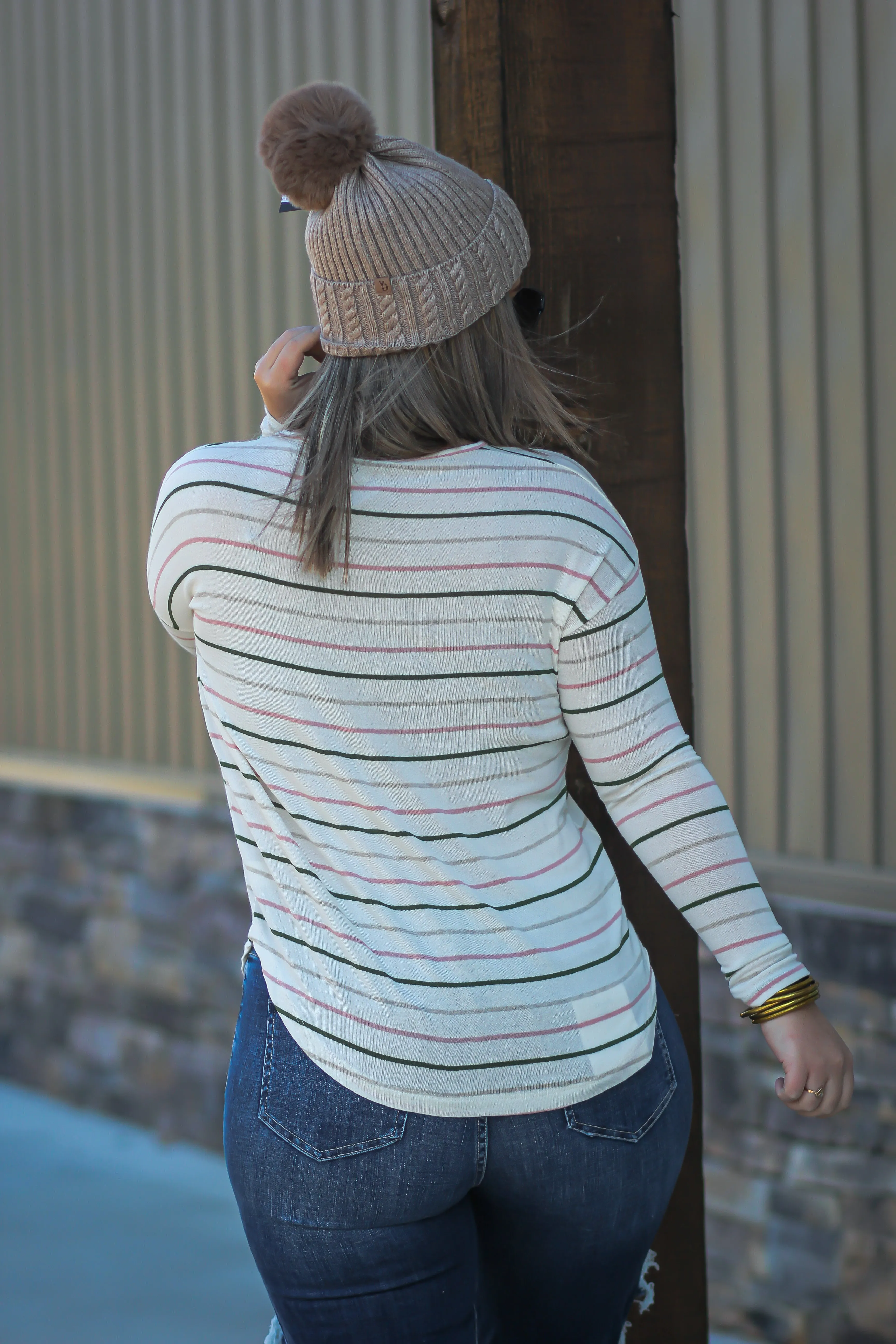Cream Multi Stripe Long Sleeve Top