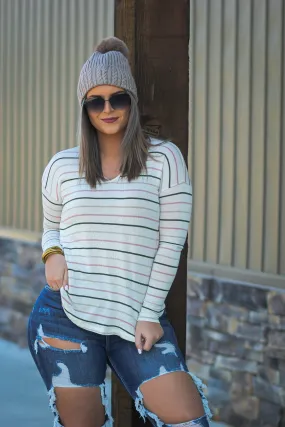 Cream Multi Stripe Long Sleeve Top