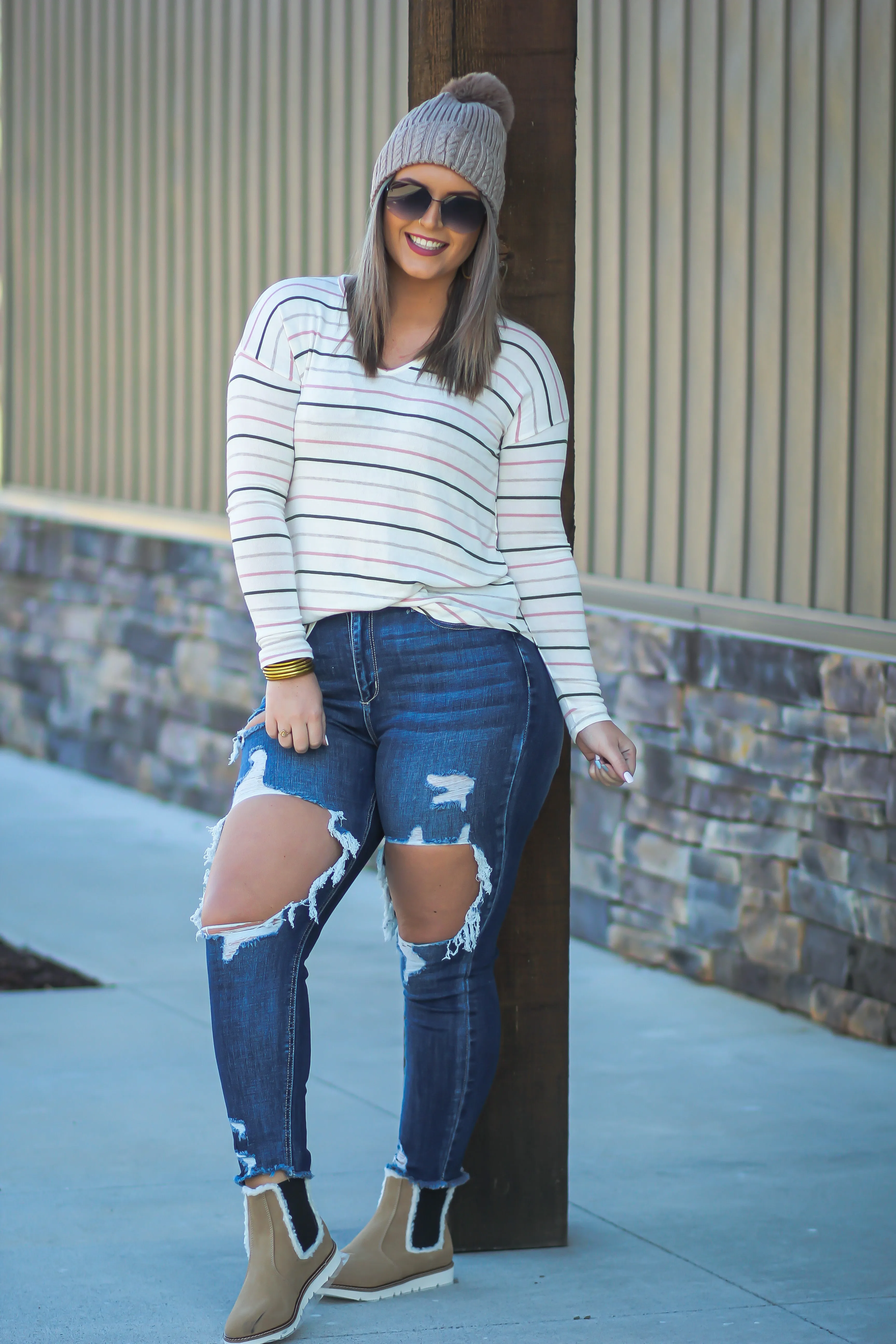 Cream Multi Stripe Long Sleeve Top
