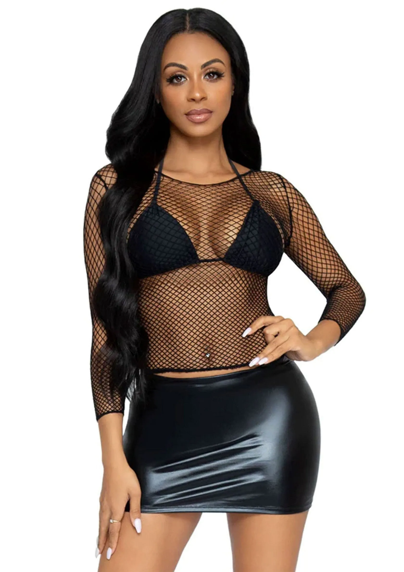 Elastane Long Sleeved Fishnet Shirt