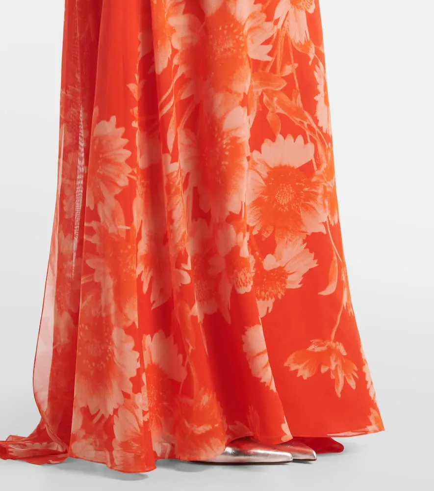 Erdem Caped floral silk gown