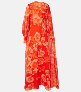 Erdem Caped floral silk gown