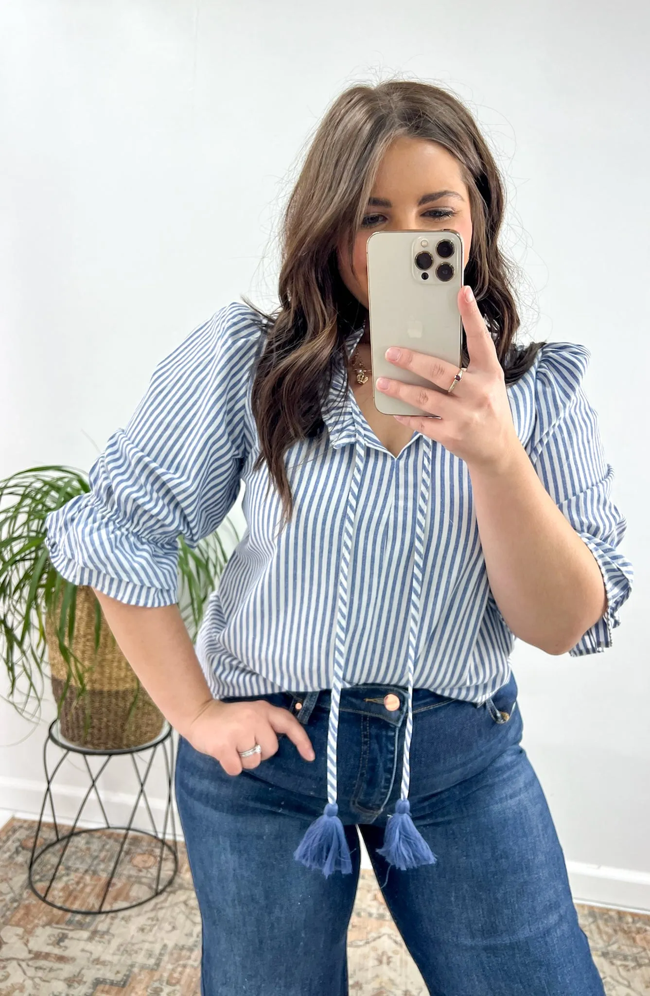 Had Me At Hello Tassel Drawstring Blouse