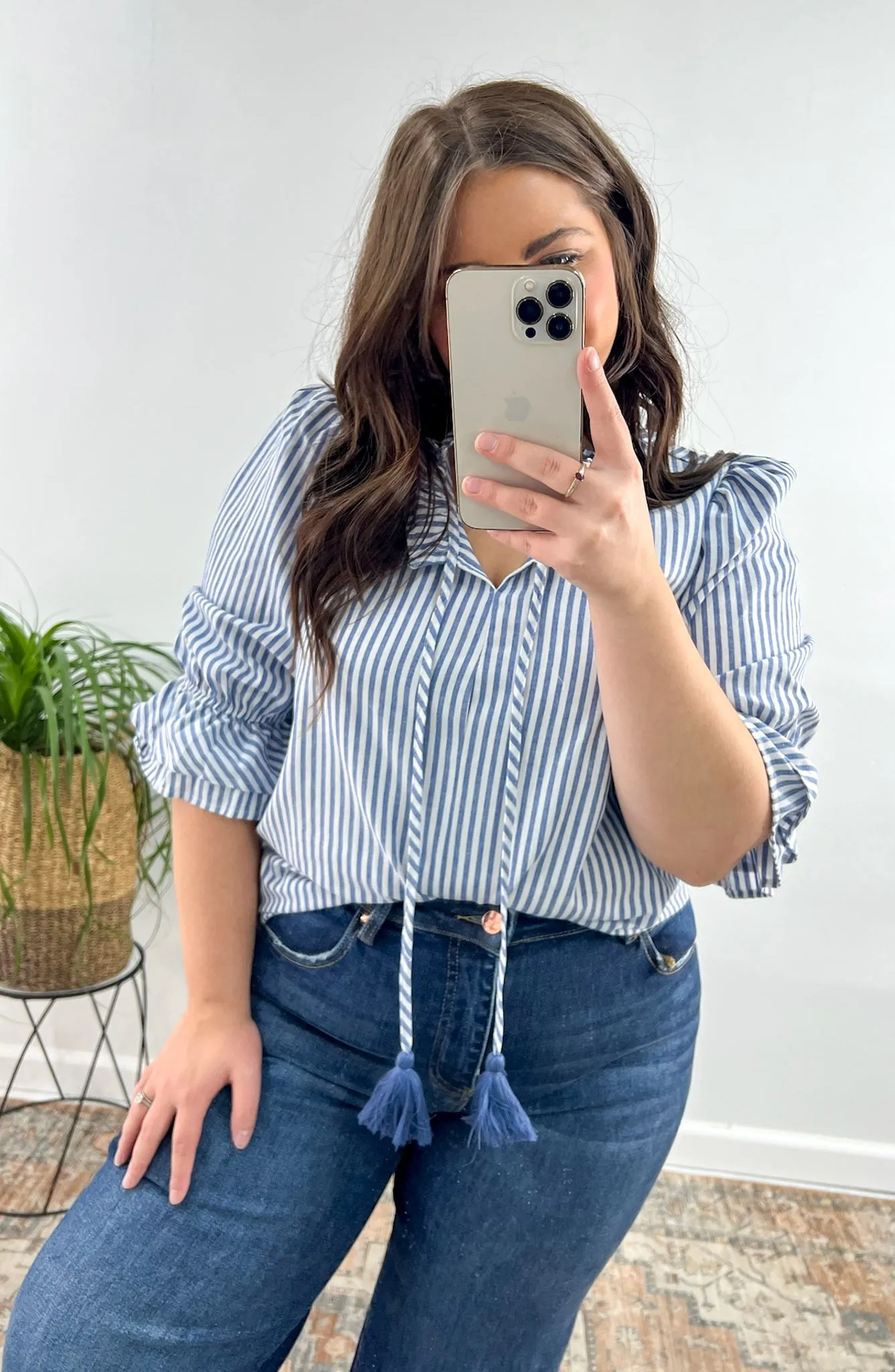 Had Me At Hello Tassel Drawstring Blouse