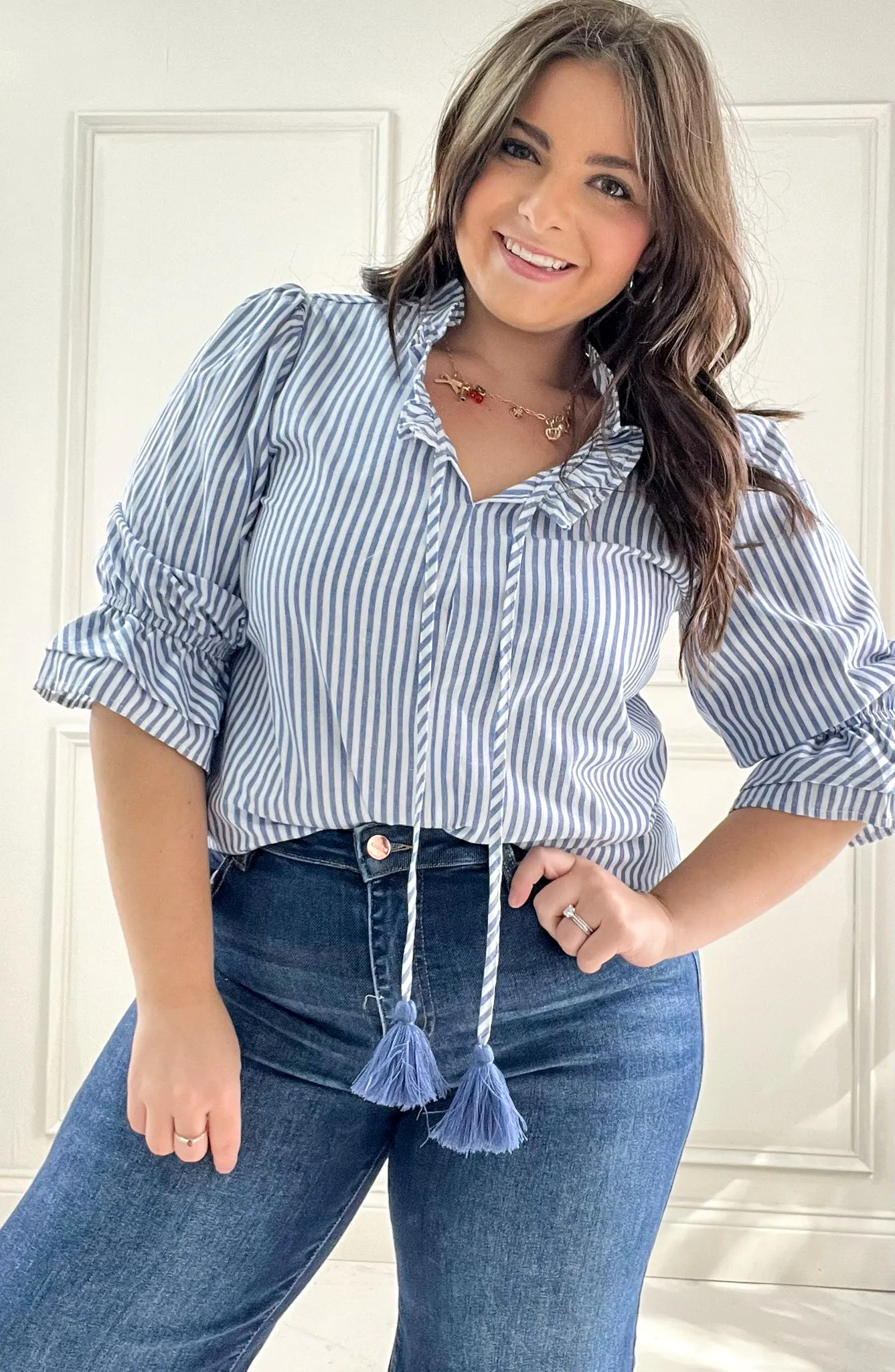 Had Me At Hello Tassel Drawstring Blouse