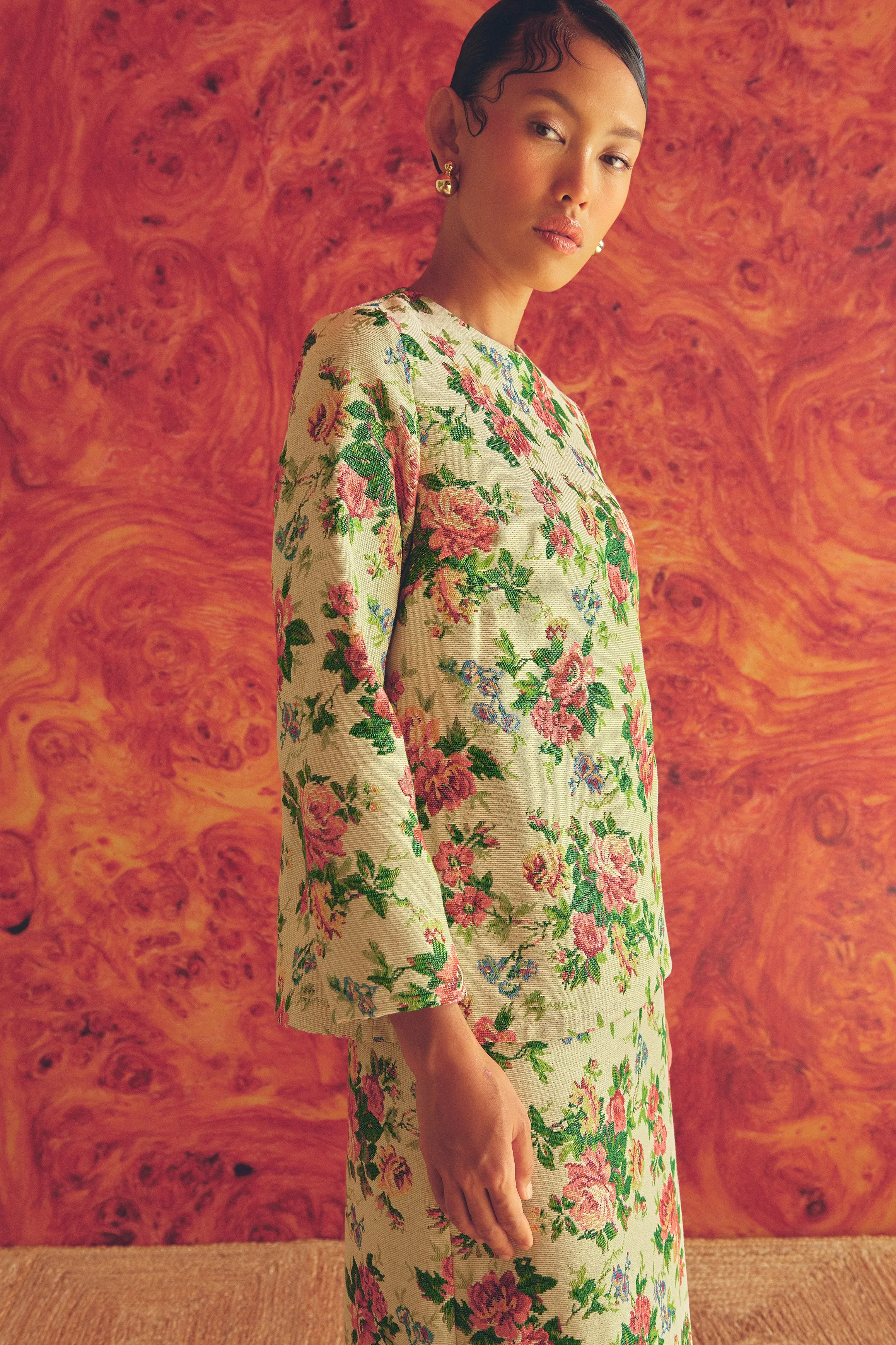 Heritage Brocade Kurung Top in Chamomile