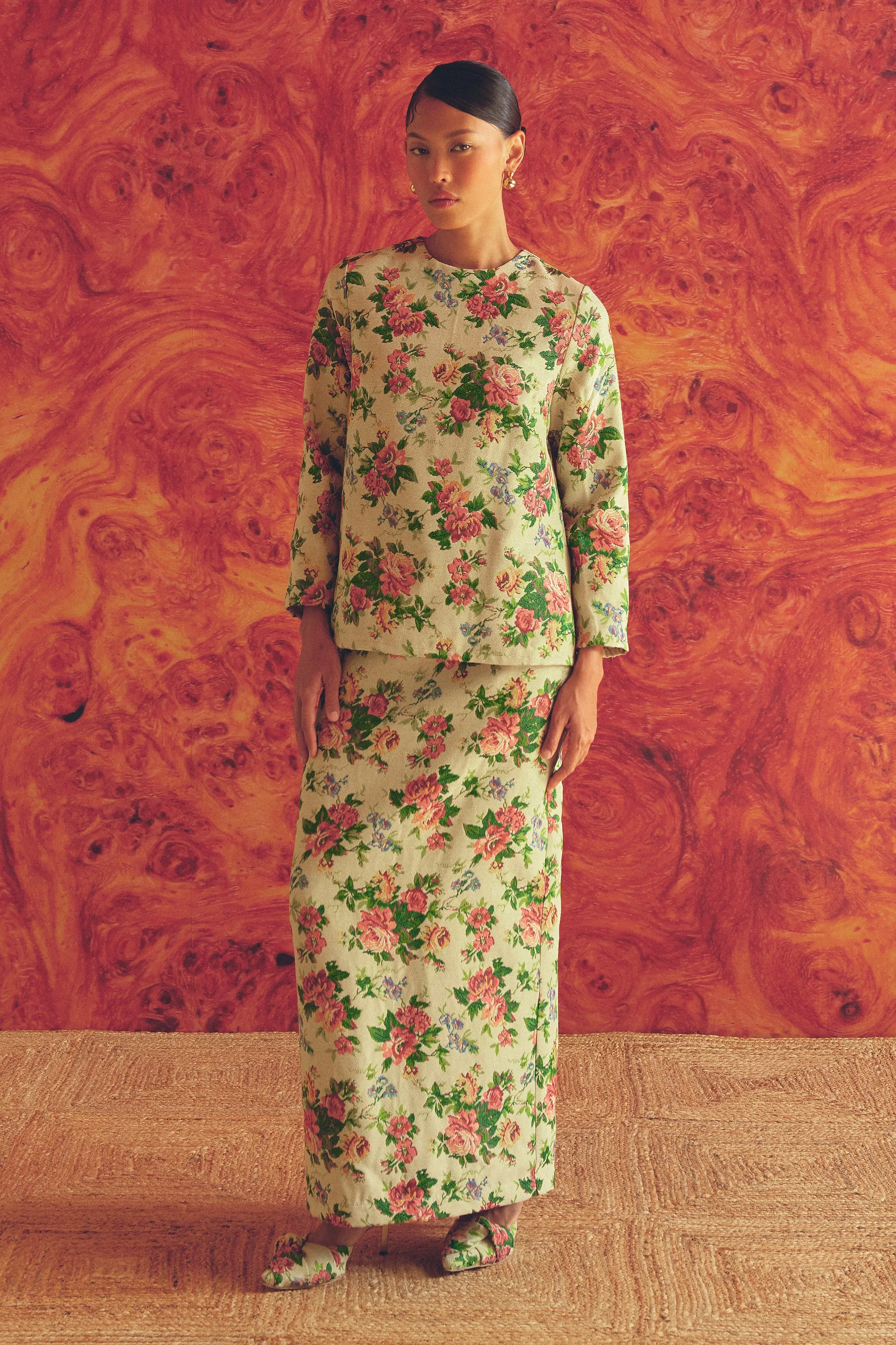 Heritage Brocade Kurung Top in Chamomile