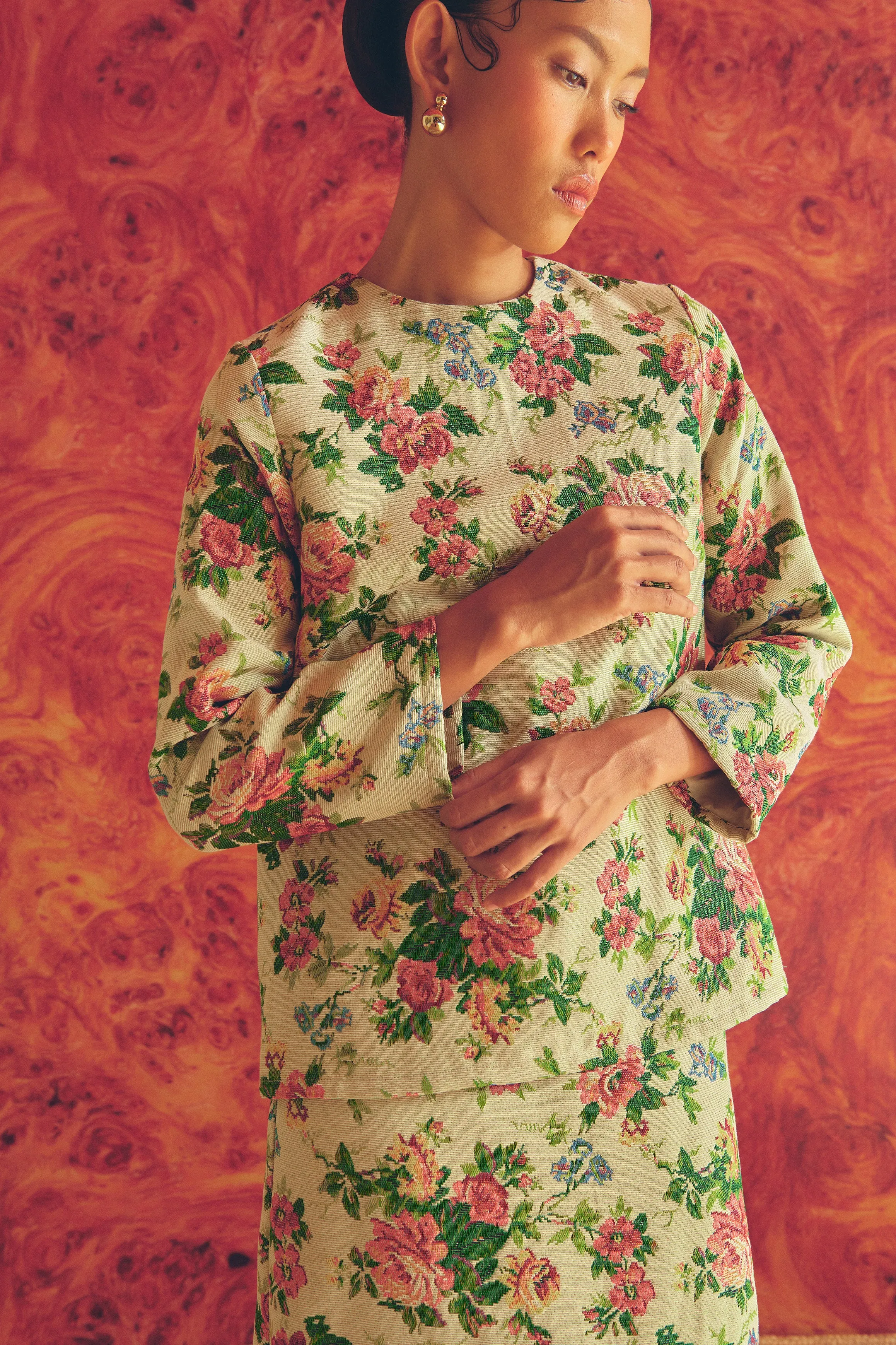 Heritage Brocade Kurung Top in Chamomile