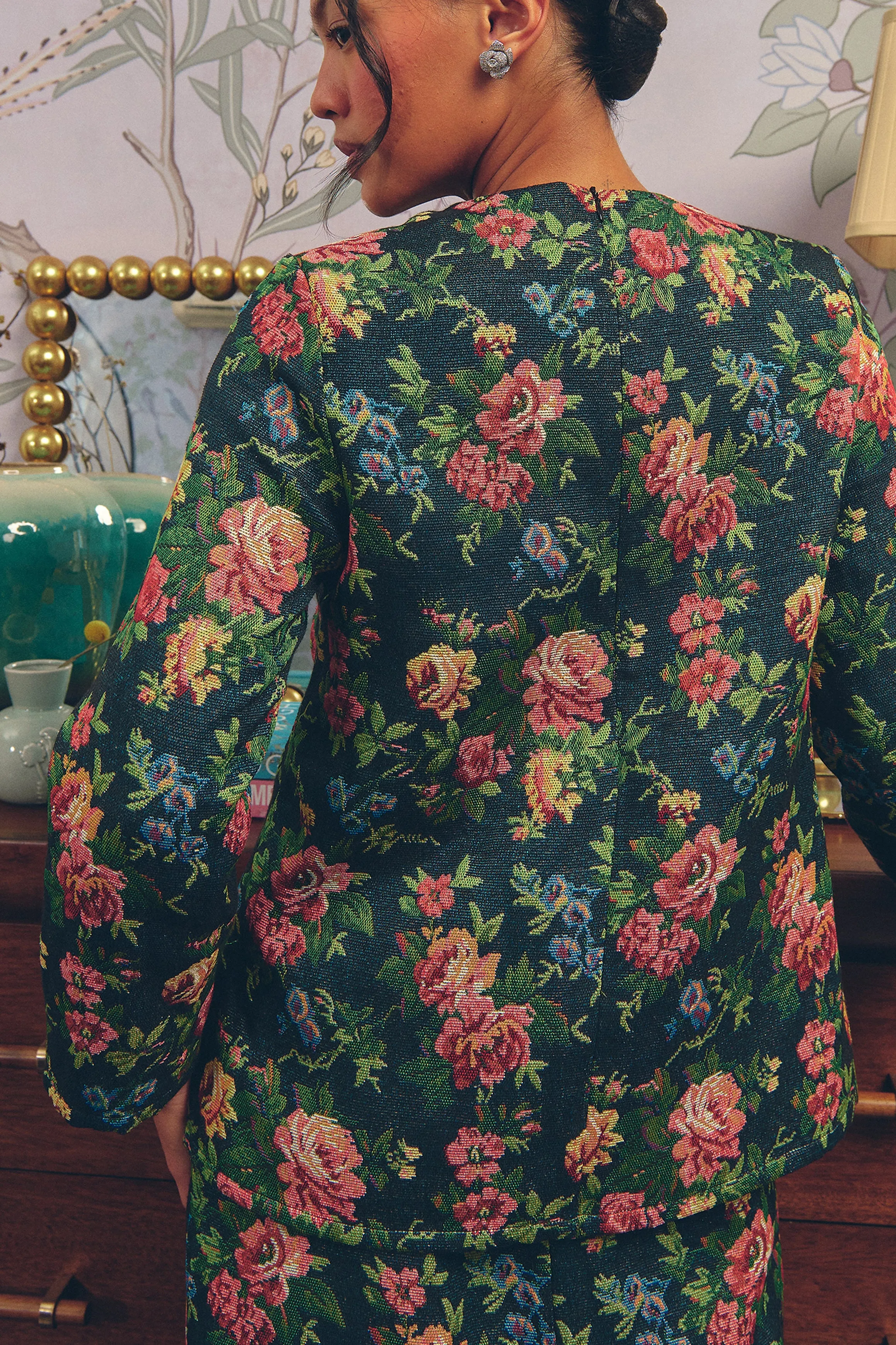Heritage Brocade Kurung Top in Earl Grey