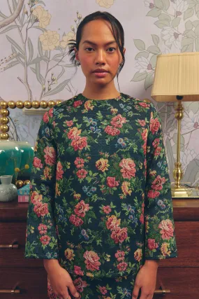 Heritage Brocade Kurung Top in Earl Grey