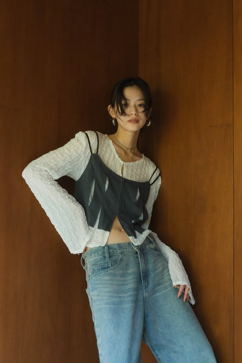 layered sheer tops/2color