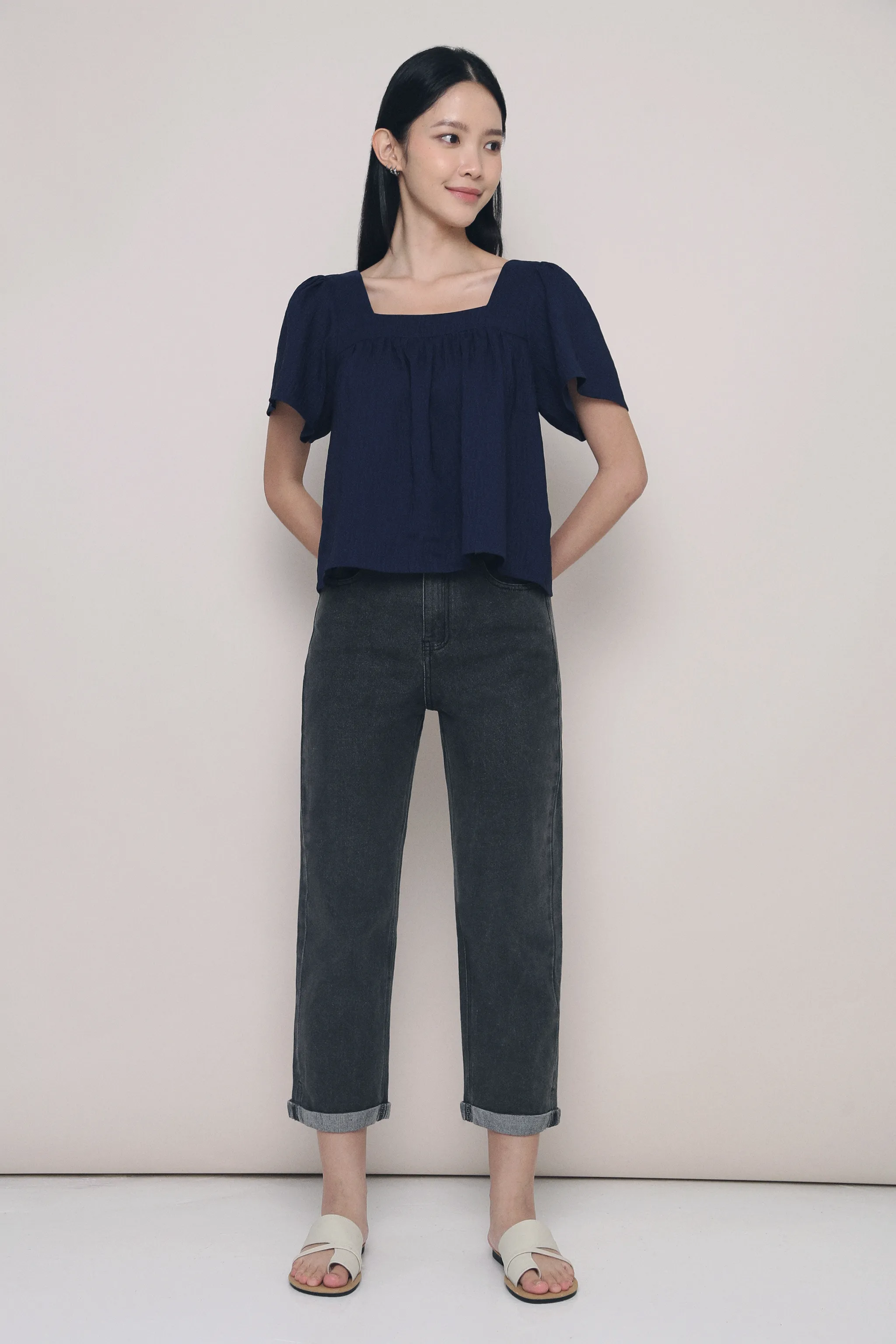 Lilit Fold Hem Jeans Black