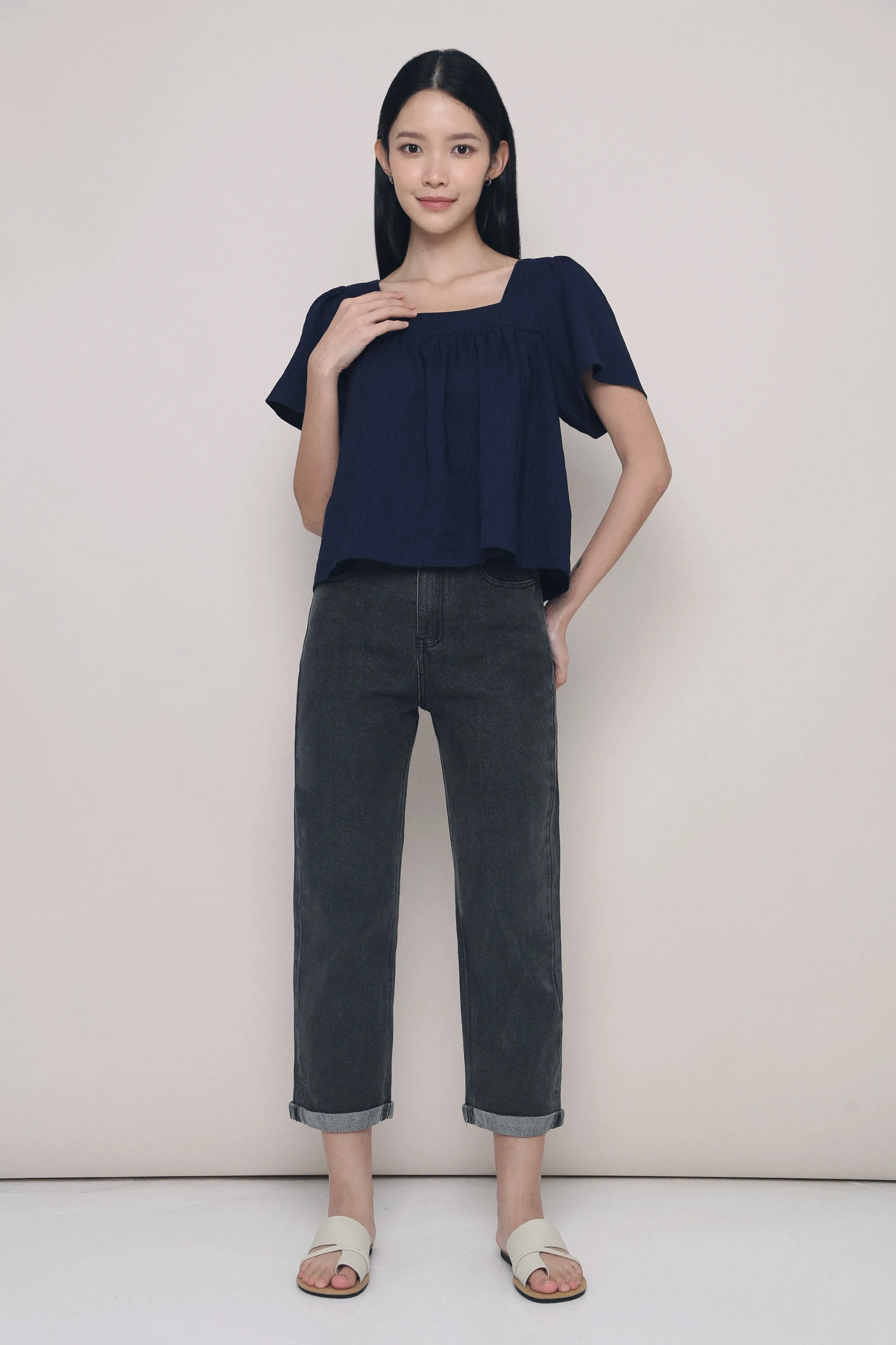 Lilit Fold Hem Jeans Black