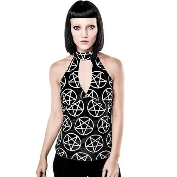 Luxe Velvet Blouse | Venom On Edge |  T-Back Halter Pentagram Top