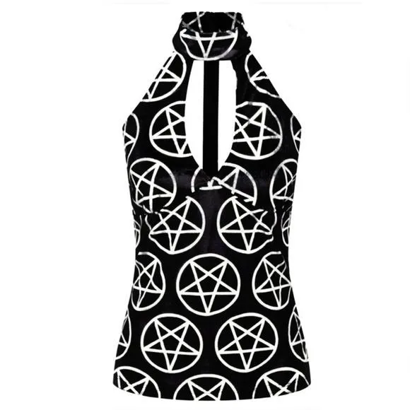 Luxe Velvet Blouse | Venom On Edge |  T-Back Halter Pentagram Top