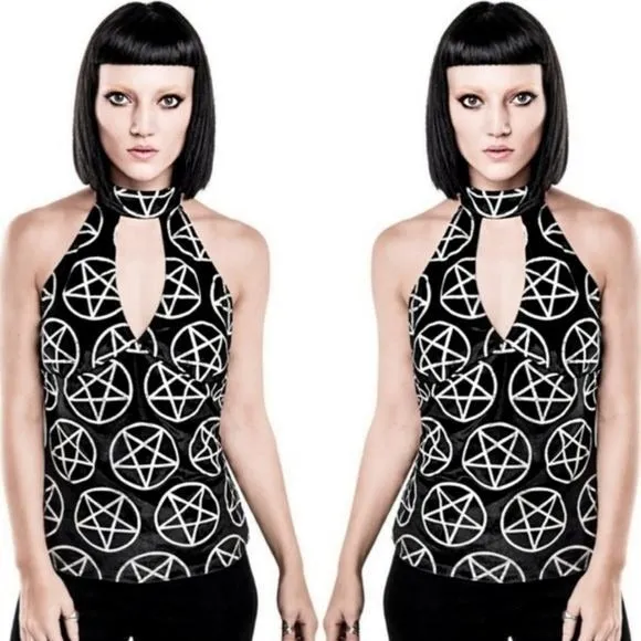 Luxe Velvet Blouse | Venom On Edge |  T-Back Halter Pentagram Top