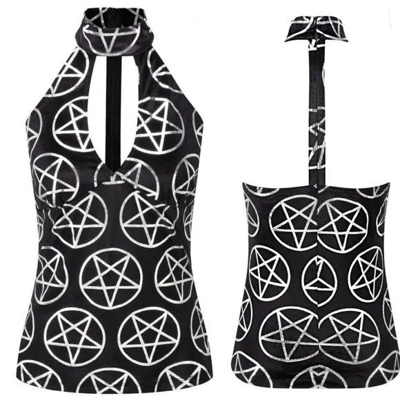 Luxe Velvet Blouse | Venom On Edge |  T-Back Halter Pentagram Top