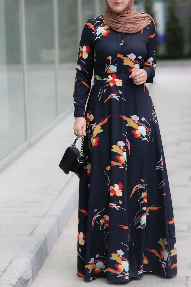 Nada Elegant Floral Long-Sleeve Maxi Dress