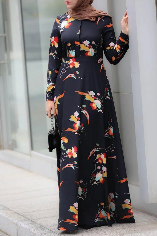 Nada Elegant Floral Long-Sleeve Maxi Dress