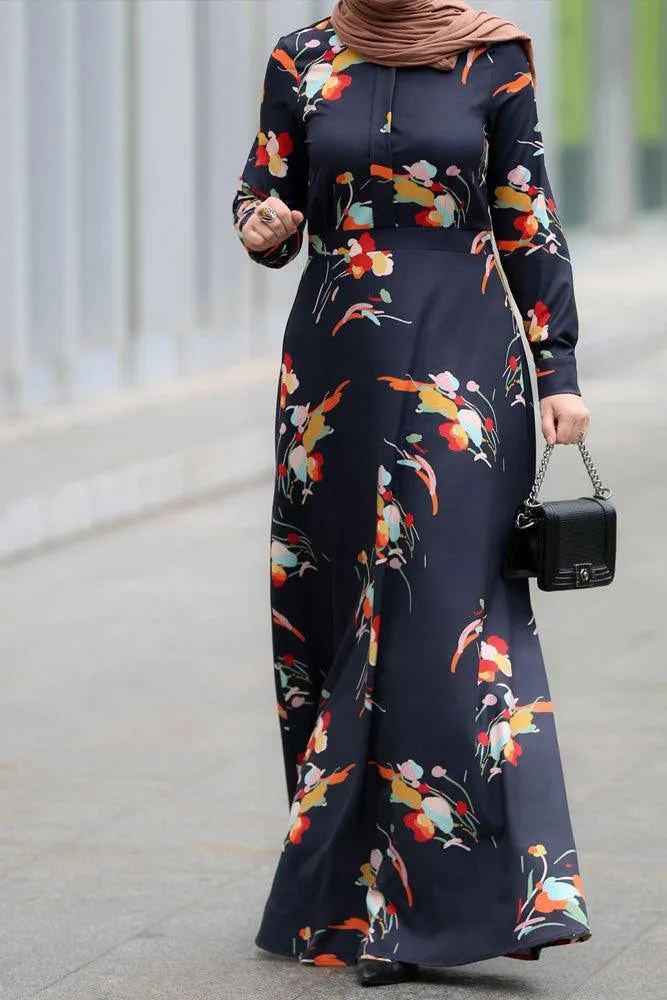 Nada Elegant Floral Long-Sleeve Maxi Dress