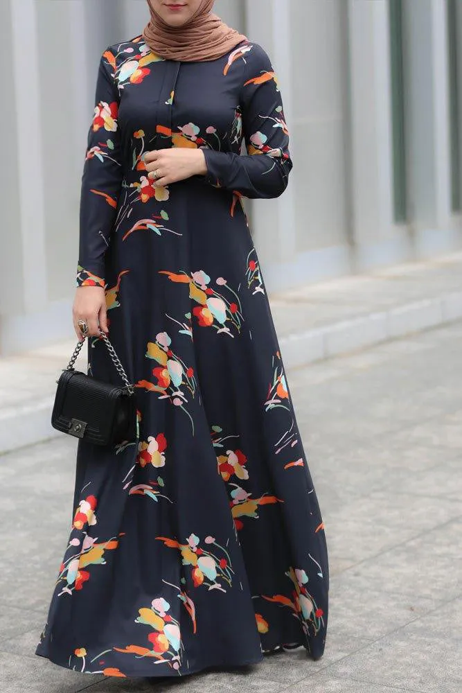 Nada Elegant Floral Long-Sleeve Maxi Dress