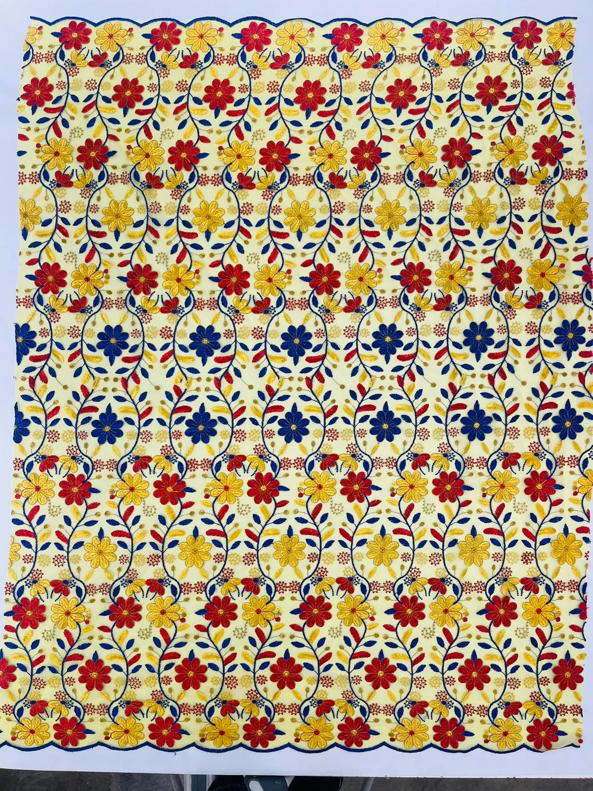 Oaxaca multi color Mexican Sarape floral design embroider mesh lace-sold by the yard.