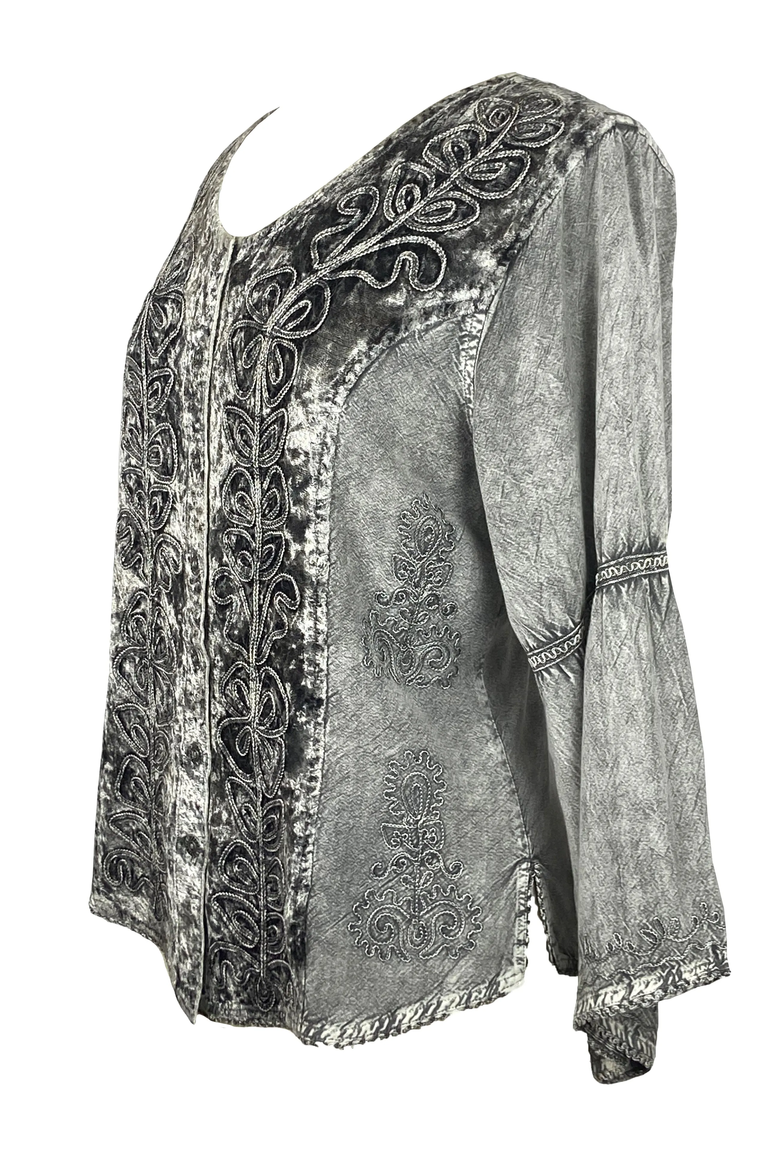 Rich Exotic Gothic Rayon Velvet Button Down Blouse Velvet Embroidered Top Blouse