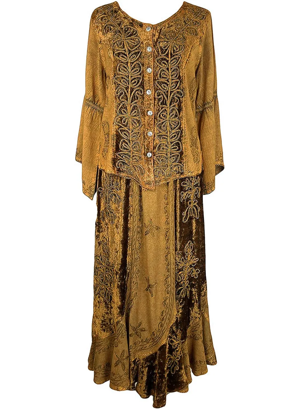 Rich Exotic Gothic Rayon Velvet Button Down Blouse Velvet Embroidered Top Blouse