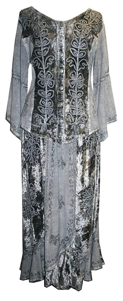 Rich Exotic Gothic Rayon Velvet Button Down Blouse Velvet Embroidered Top Blouse