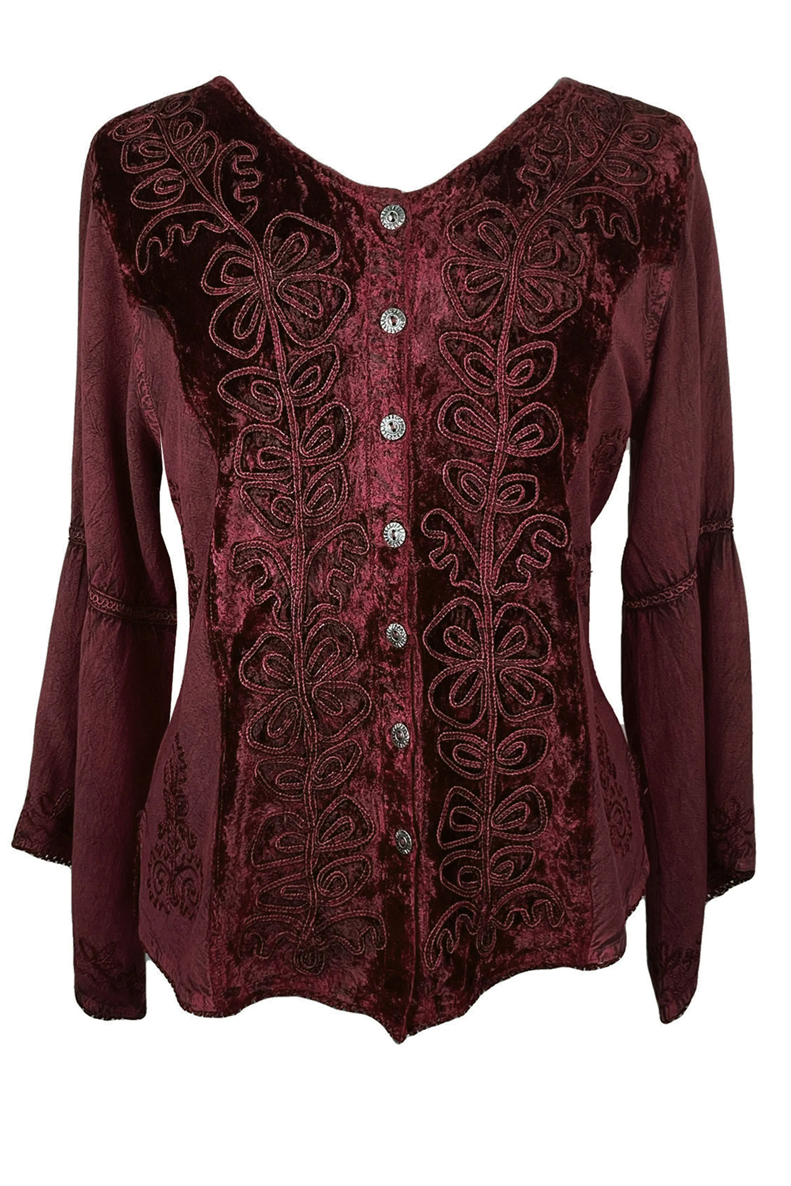 Rich Exotic Gothic Rayon Velvet Button Down Blouse Velvet Embroidered Top Blouse