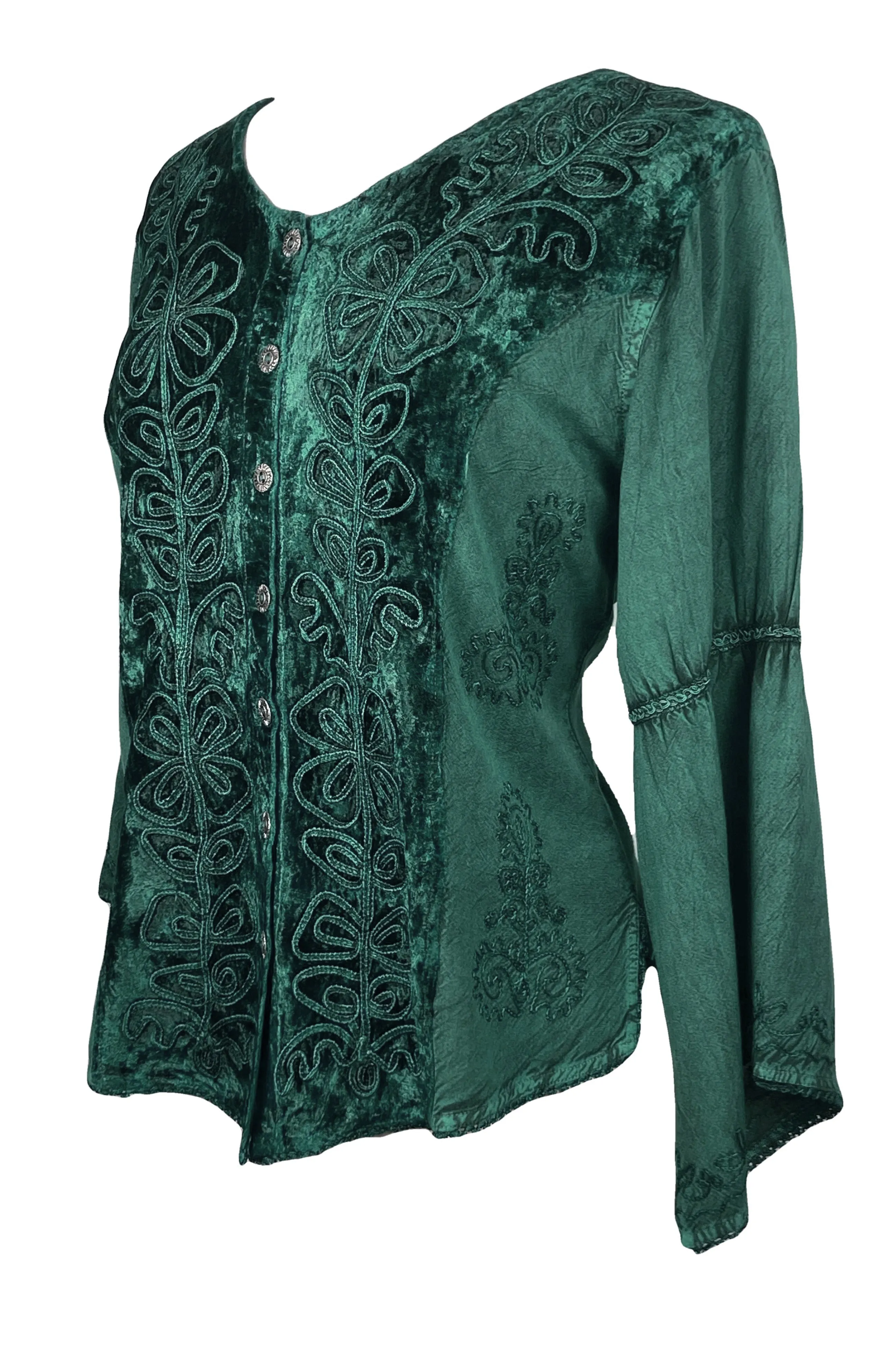 Rich Exotic Gothic Rayon Velvet Button Down Blouse Velvet Embroidered Top Blouse