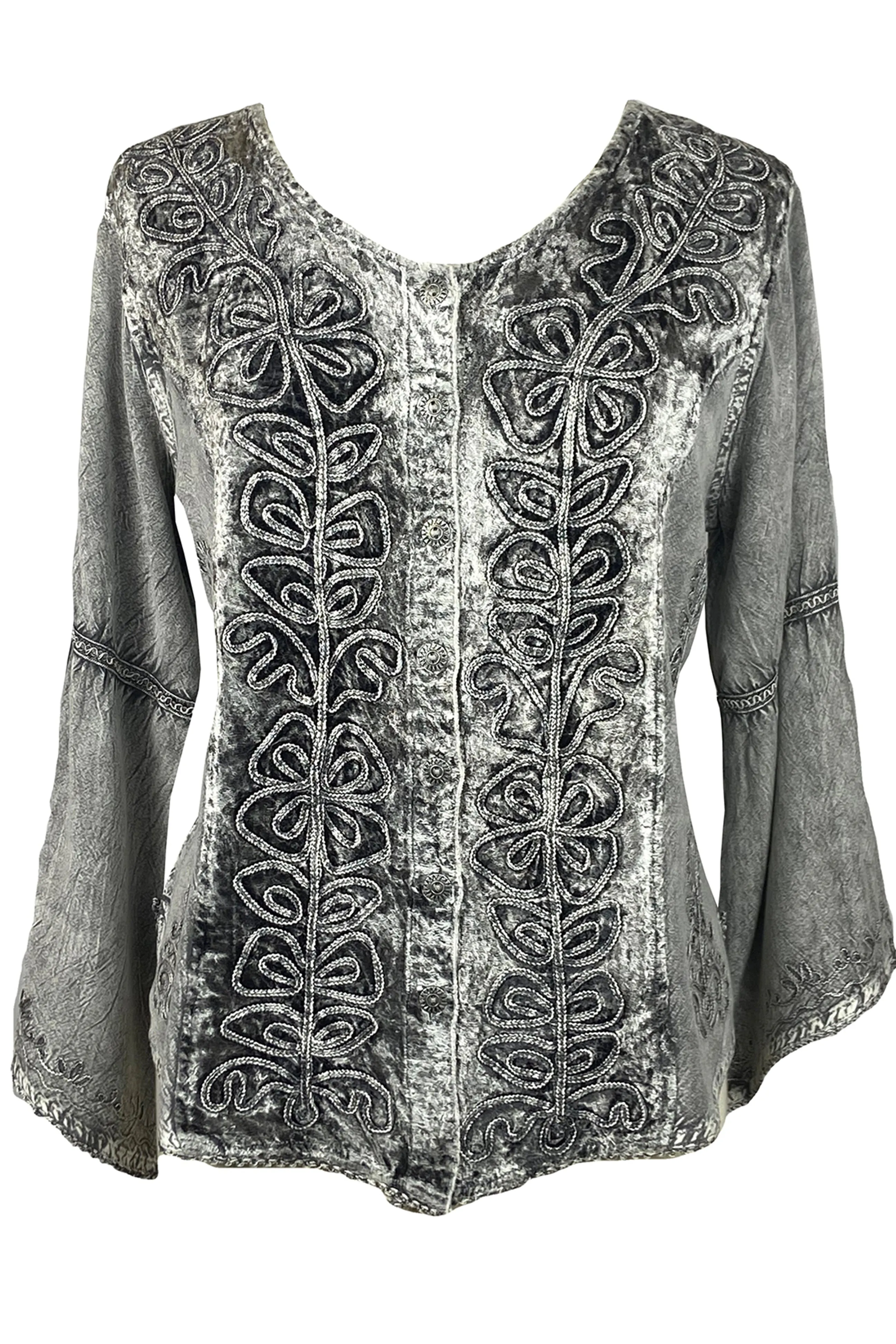 Rich Exotic Gothic Rayon Velvet Button Down Blouse Velvet Embroidered Top Blouse
