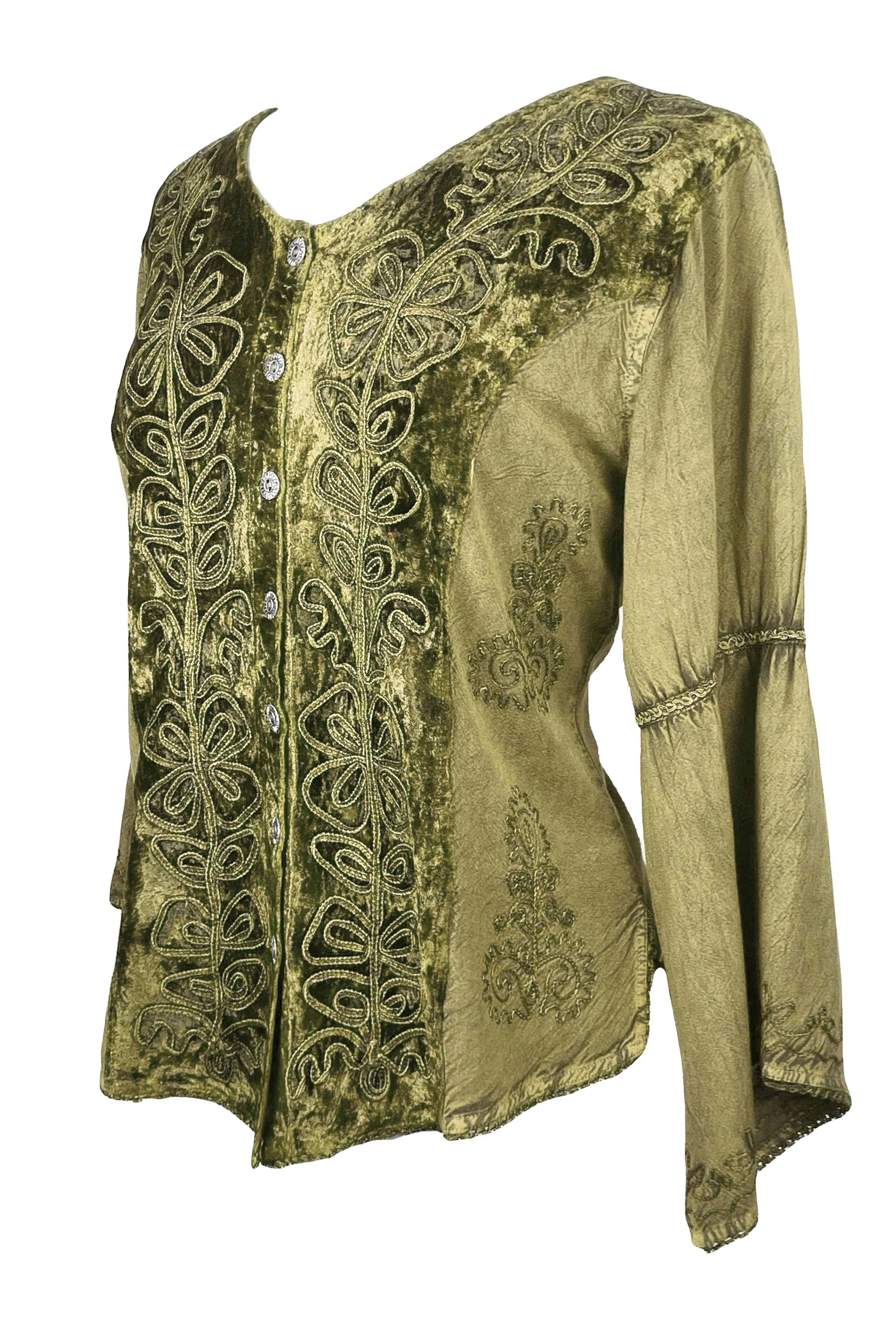 Rich Exotic Gothic Rayon Velvet Button Down Blouse Velvet Embroidered Top Blouse
