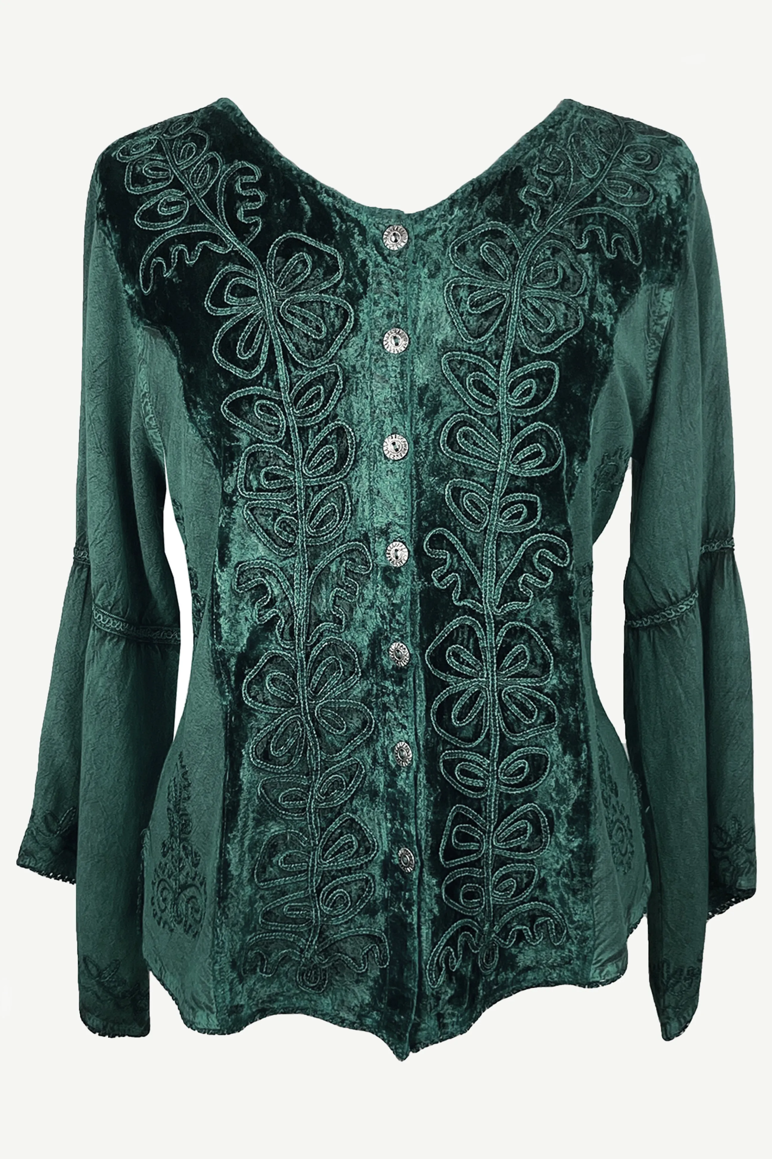 Rich Exotic Gothic Rayon Velvet Button Down Blouse Velvet Embroidered Top Blouse