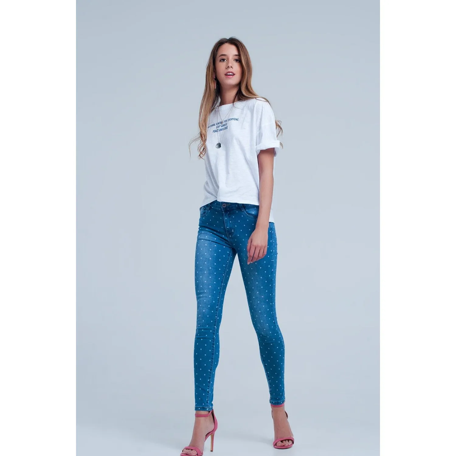 Skinny Jeans in Polka Dot Print